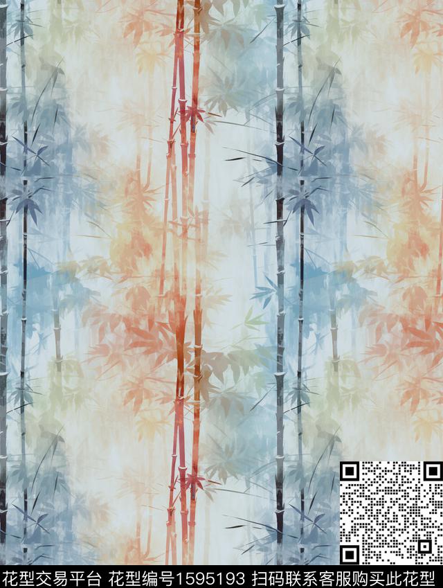 水墨风竹子复古数码印花华亿平台下载（图片编号: 1595193） - 瓦栏（Walan）