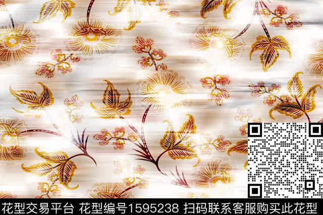 模糊底纹花卉民族花卉数码印花华亿平台下载（图片编号: 1595238） - 瓦栏（Walan）