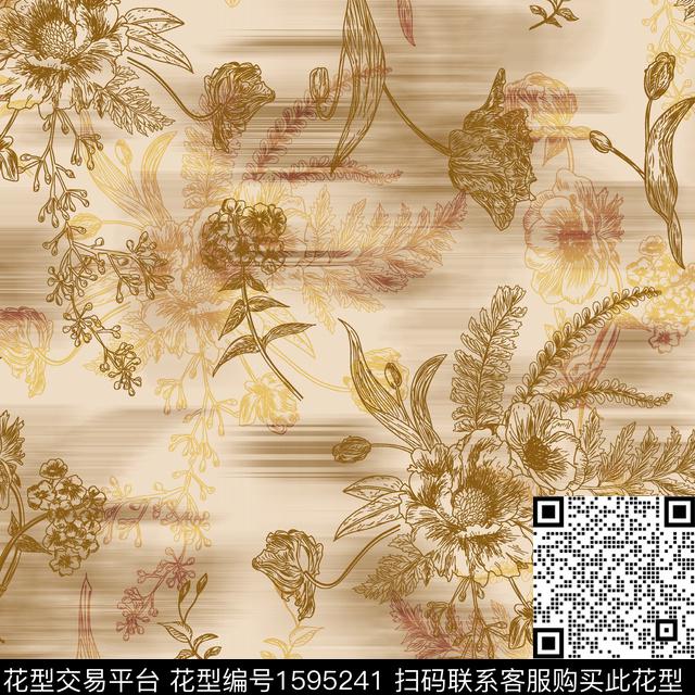 植物模糊底纹花卉数码印花华亿平台下载（图片编号: 1595241） - 瓦栏（Walan）
