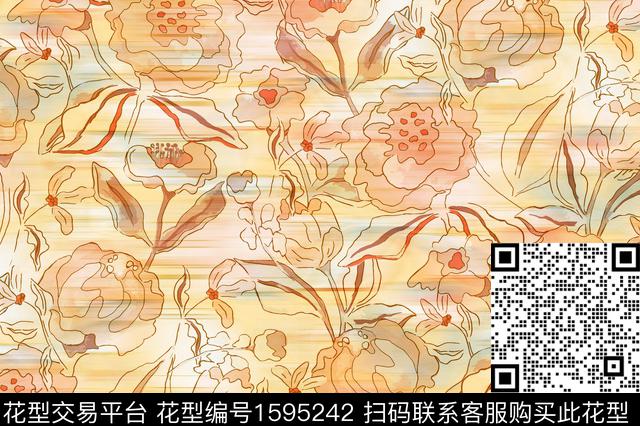 模糊底纹花卉水彩花卉数码印花华亿平台下载（图片编号: 1595242） - 瓦栏（Walan）