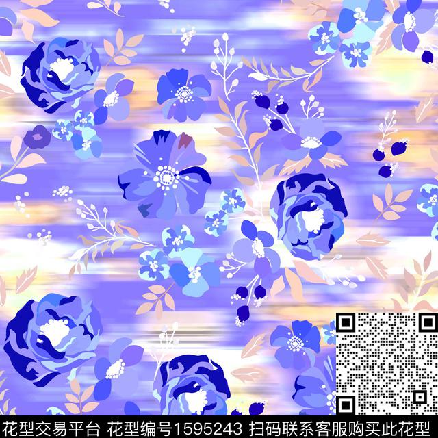 模糊底纹花卉渐变数码印花华亿平台下载（图片编号: 1595243） - 瓦栏（Walan）