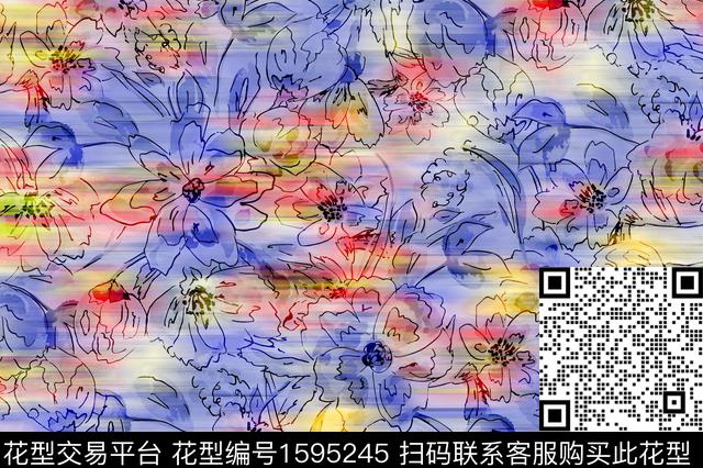 模糊底纹花卉水彩花卉数码印花华亿平台下载（图片编号: 1595245） - 瓦栏（Walan）