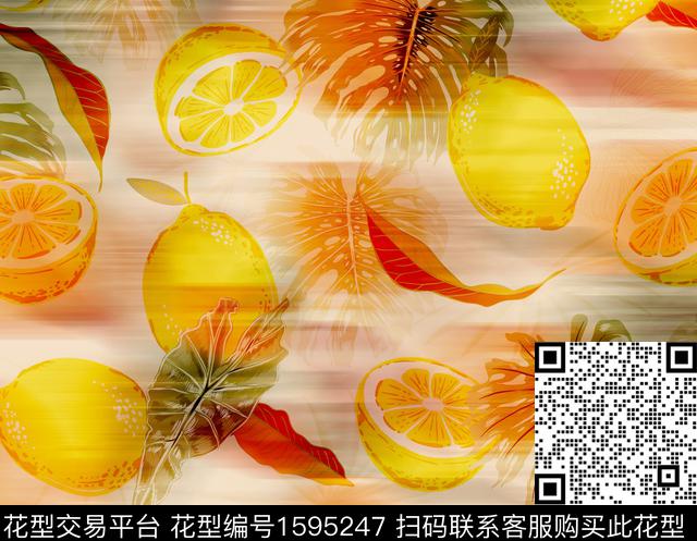 模糊底纹热带水果数码印花华亿平台下载（图片编号: 1595247） - 瓦栏（Walan）