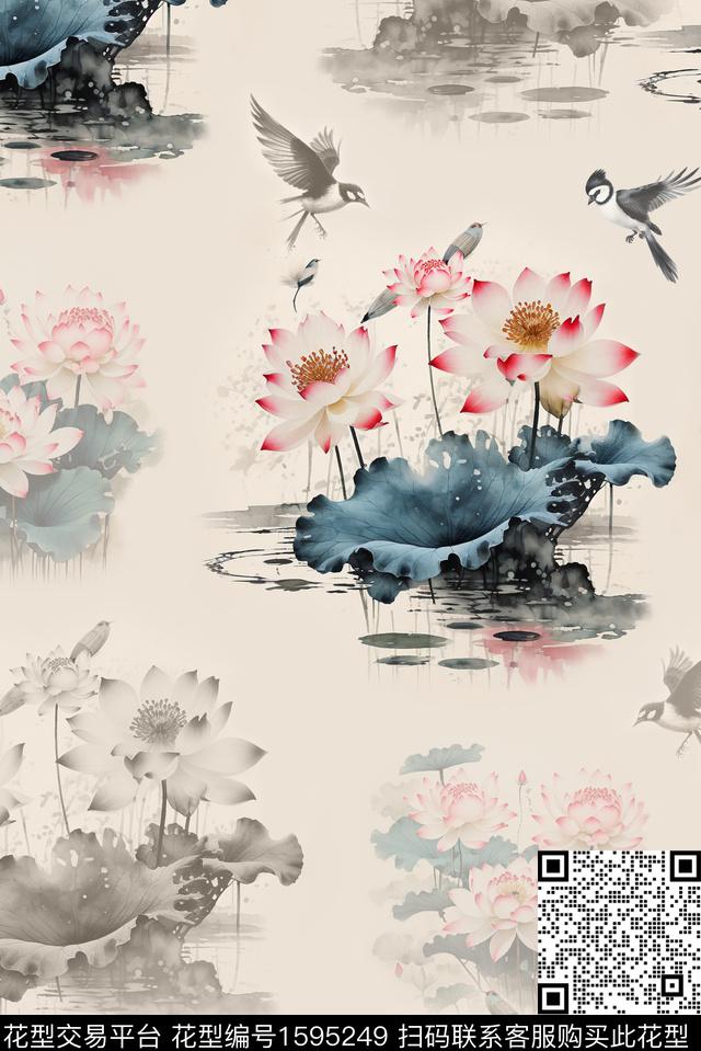 花鸟中国风影花数码印花华亿平台下载（图片编号: 1595249） - 瓦栏（Walan）