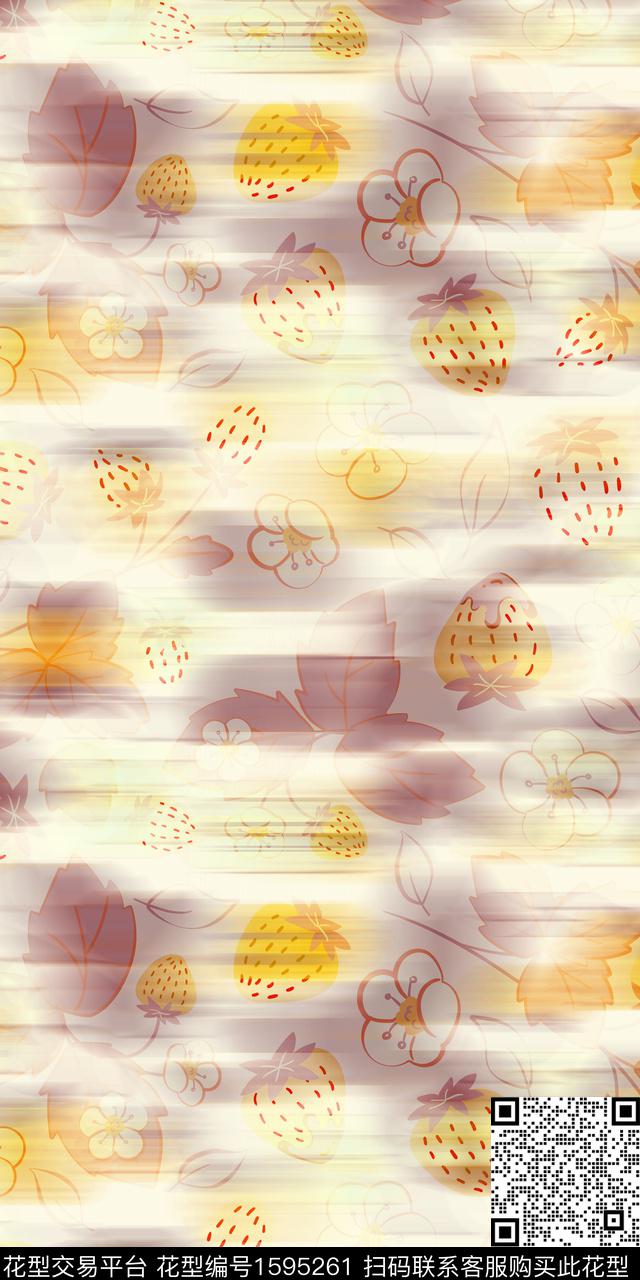 模糊底纹花卉草莓数码印花华亿平台下载（图片编号: 1595261） - 瓦栏（Walan）