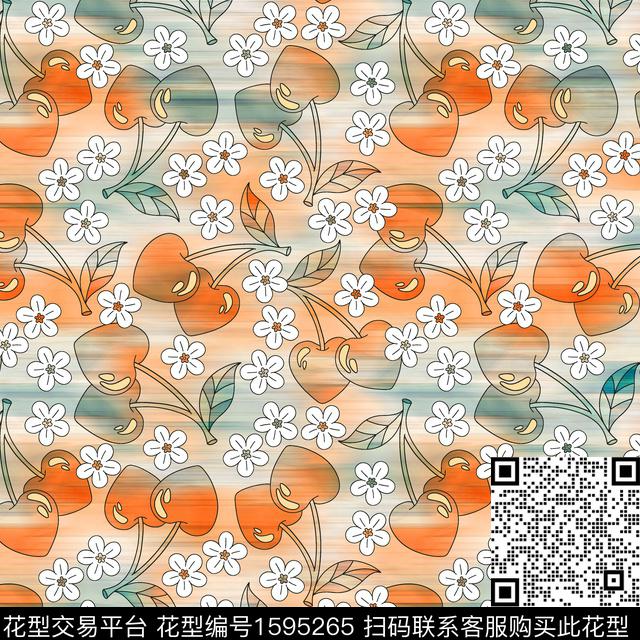 模糊底纹小花樱桃数码印花华亿平台下载（图片编号: 1595265） - 瓦栏（Walan）