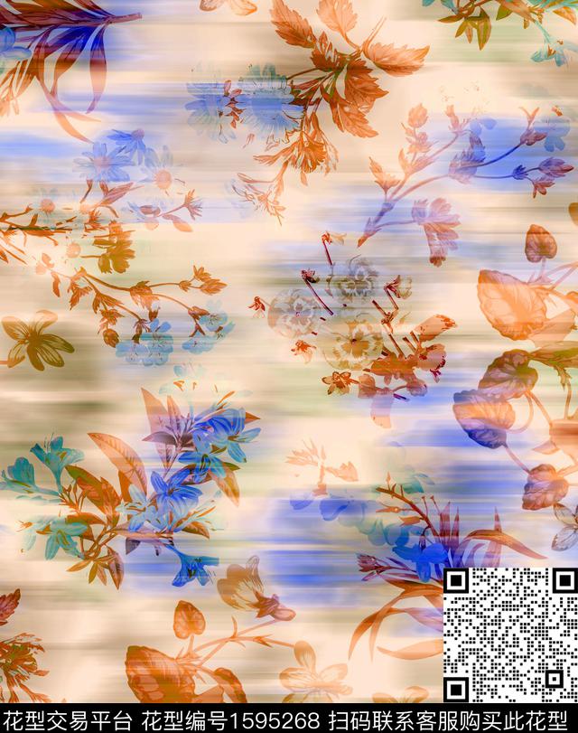 模糊底纹花卉数码印花华亿平台下载（图片编号: 1595268） - 瓦栏（Walan）