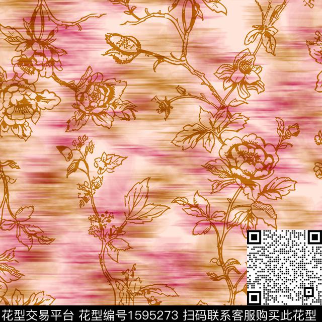 模糊底纹花卉线条花卉数码印花华亿平台下载（图片编号: 1595273） - 瓦栏（Walan）