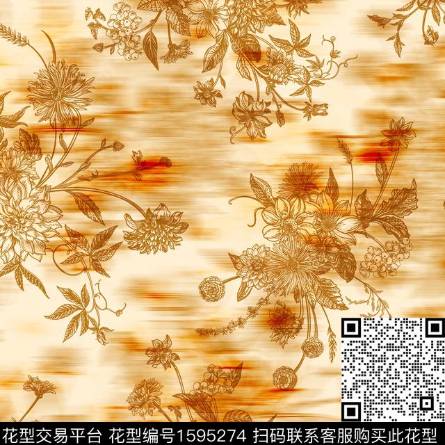 模糊底纹花卉线条花卉数码印花华亿平台下载（图片编号: 1595274） - 瓦栏（Walan）