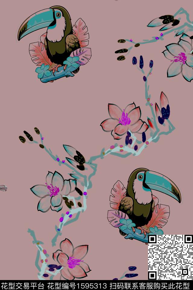 植物花卉水彩花卉数码印花华亿平台下载（图片编号: 1595313） - 瓦栏（Walan）