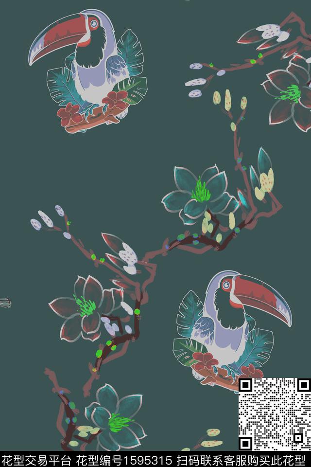 花卉锦鲤大嘴鸟数码印花华亿平台下载（图片编号: 1595315） - 瓦栏（Walan）