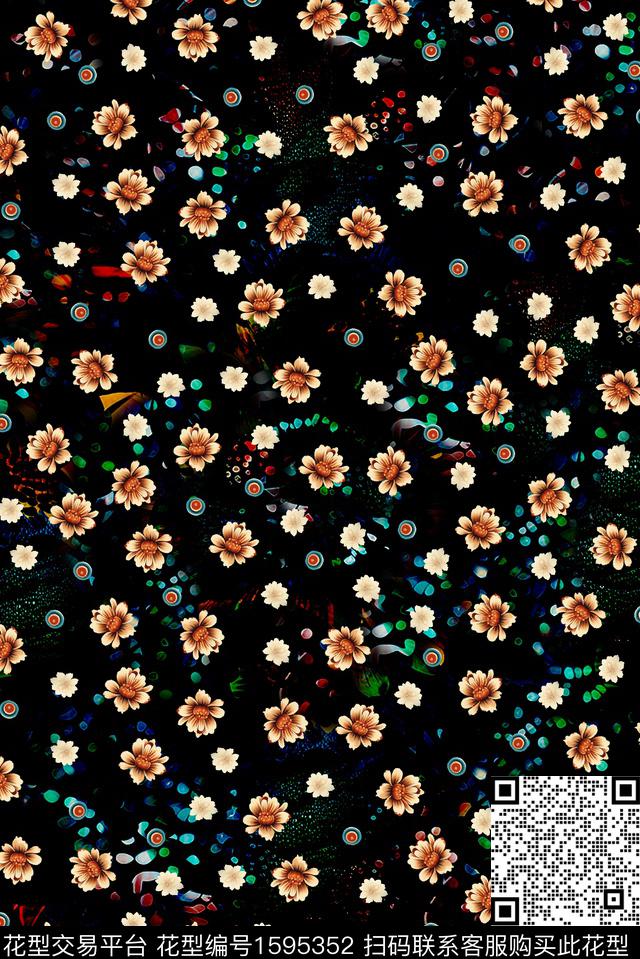 花卉小碎花黑底花卉数码印花华亿平台下载（图片编号: 1595352） - 瓦栏（Walan）