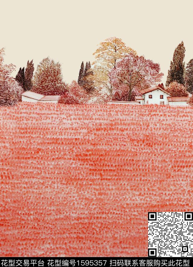 定位手绘乡村风数码印花华亿平台下载（图片编号: 1595357） - 瓦栏（Walan）
