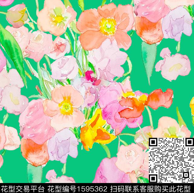 水彩花卉花卉数码印花华亿平台下载（图片编号: 1595362） - 瓦栏（Walan）