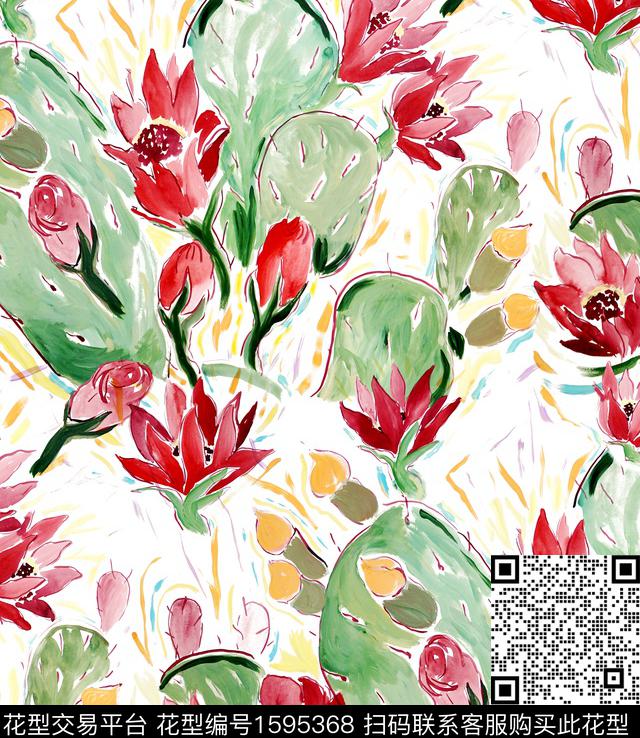 热带花卉仙人掌数码印花华亿平台下载（图片编号: 1595368） - 瓦栏（Walan）
