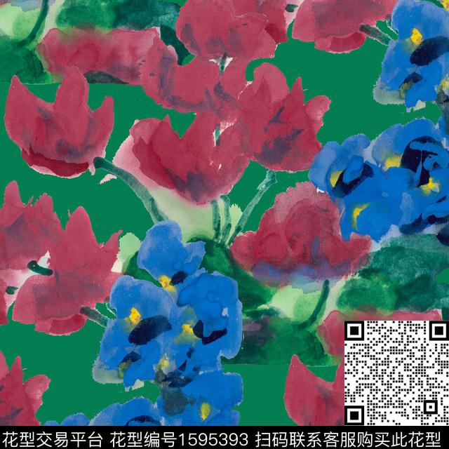 花卉水彩花卉数码印花华亿平台下载（图片编号: 1595393） - 瓦栏（Walan）