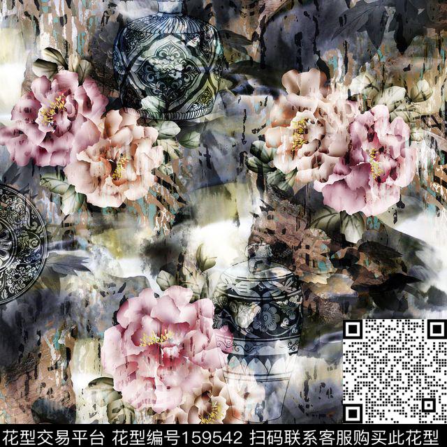 花卉纹理抽象数码印花华亿平台下载（图片编号: 159542） - 瓦栏（Walan）