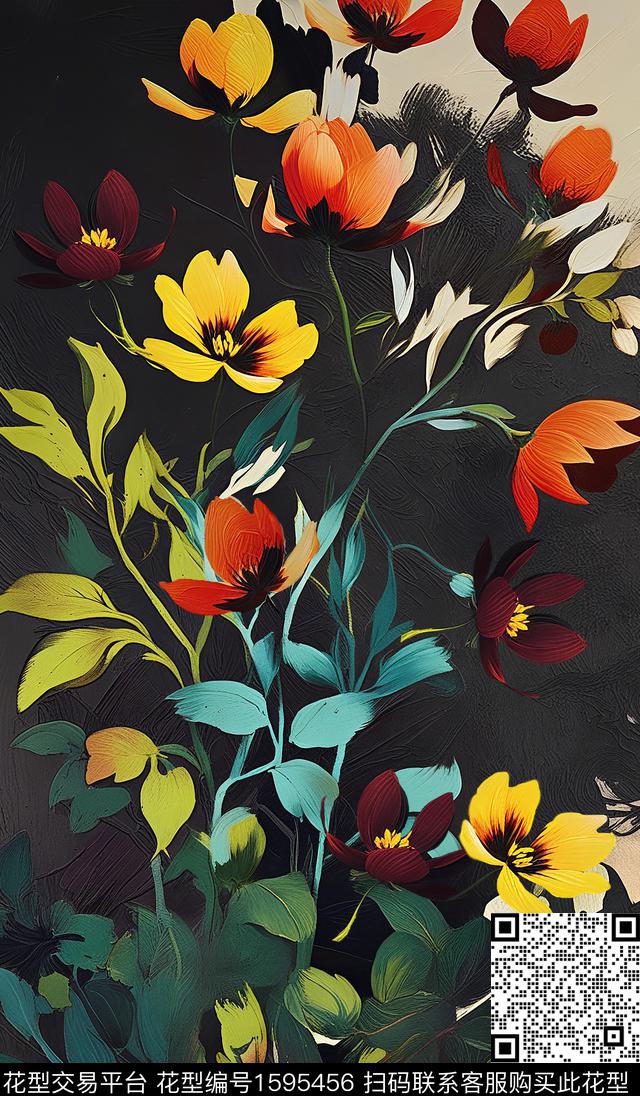 女装定位花真丝绿植树叶数码印花华亿平台下载（图片编号: 1595456） - 瓦栏（Walan）