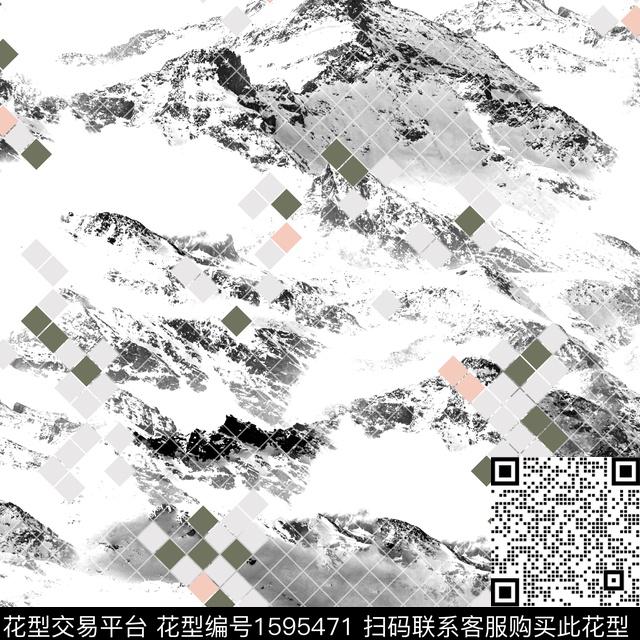 雪山格子风景景观数码印花华亿平台下载（图片编号: 1595471） - 瓦栏（Walan）