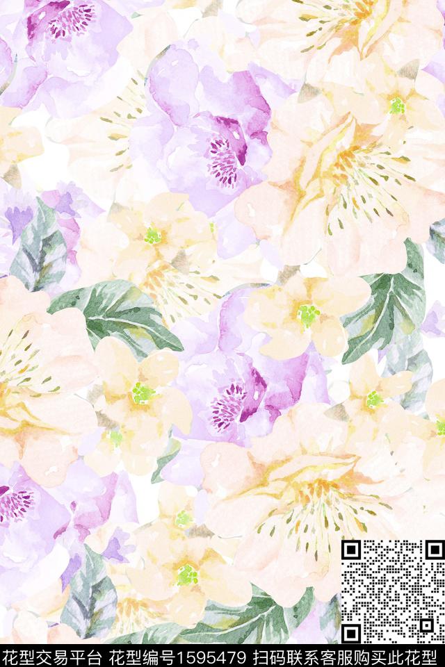小清新水彩花卉花卉数码印花华亿平台下载（图片编号: 1595479） - 瓦栏（Walan）