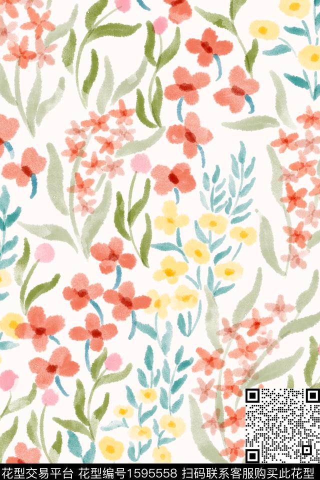 清爽底花卉花卉小碎花数码印花华亿平台下载（图片编号: 1595558） - 瓦栏（Walan）