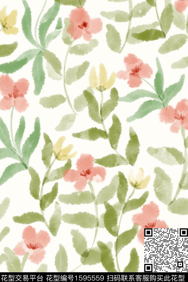小清新清爽底花卉花卉数码印花华亿平台下载（图片编号: 1595559） - 瓦栏（Walan）