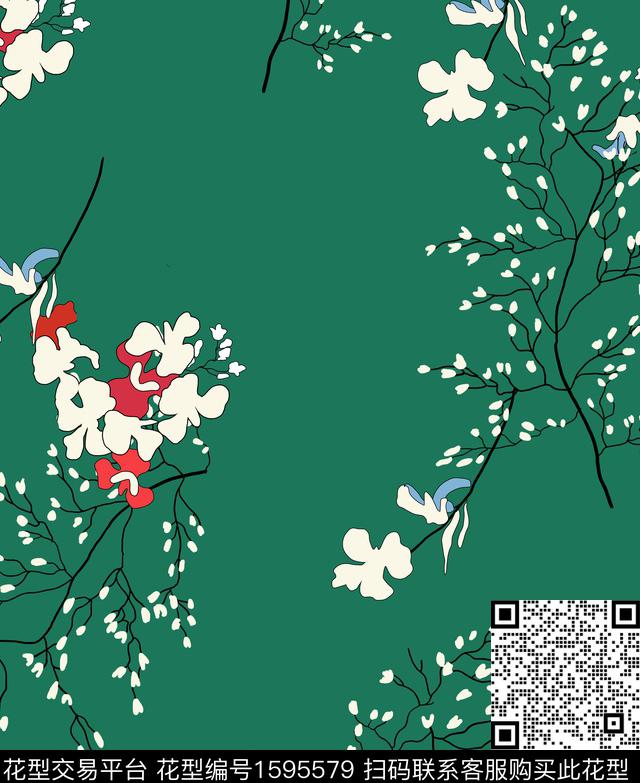 花卉枝条花传统印花华亿平台下载（图片编号: 1595579） - 瓦栏（Walan）