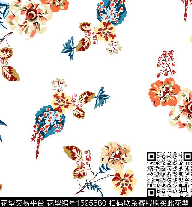 花卉小清新清爽底花卉传统印花华亿平台下载（图片编号: 1595580） - 瓦栏（Walan）