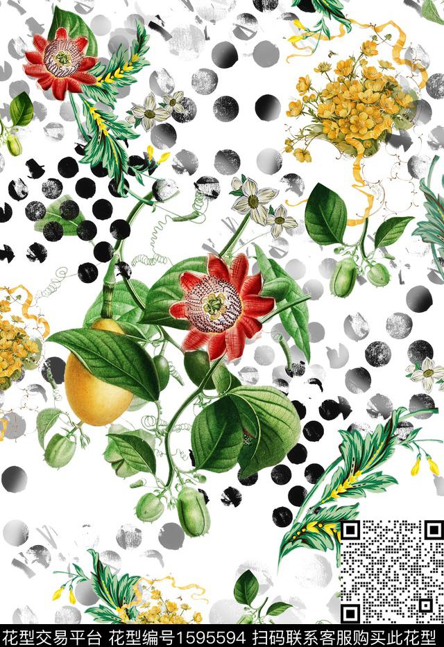 花卉波点底纹数码印花华亿平台下载（图片编号: 1595594） - 瓦栏（Walan）