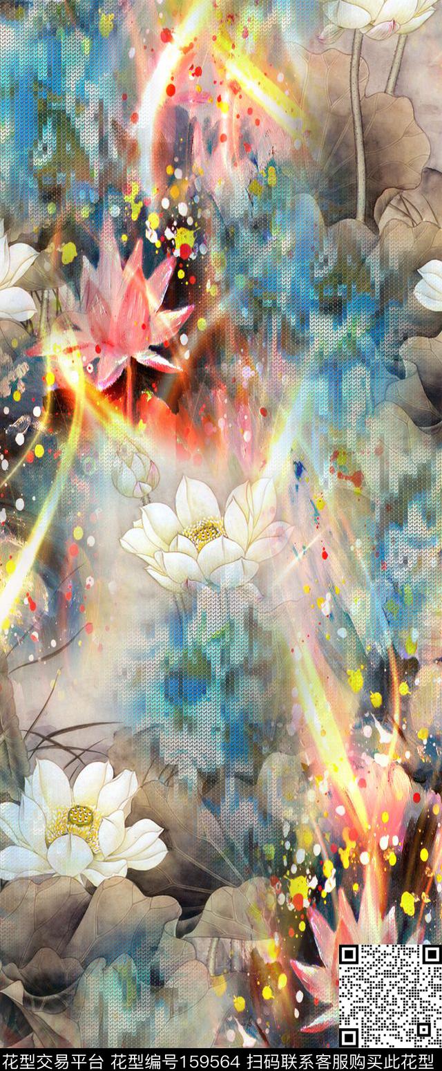 花卉抽象荷花数码印花华亿平台下载（图片编号: 159564） - 瓦栏（Walan）