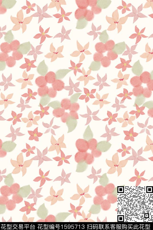 小清新花卉水彩数码印花华亿平台下载（图片编号: 1595713） - 瓦栏（Walan）