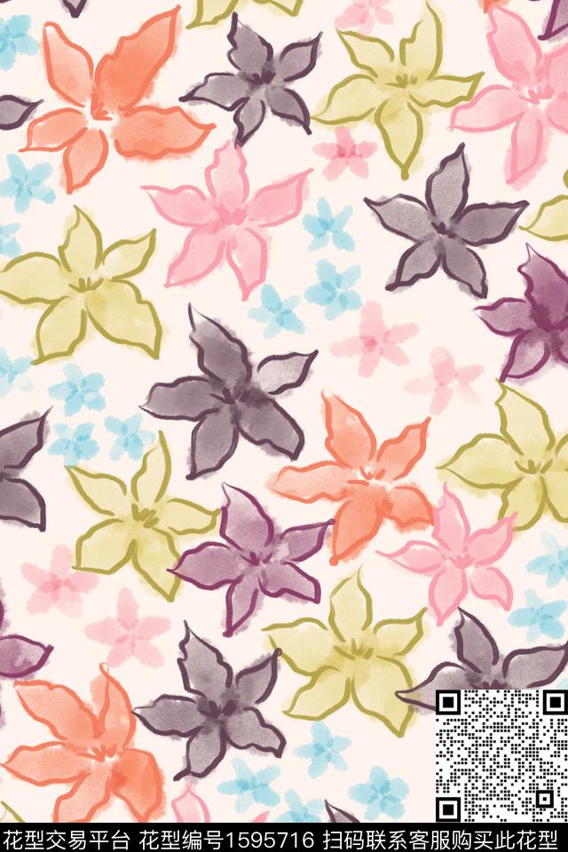 小清新清爽底花卉花卉数码印花华亿平台下载（图片编号: 1595716） - 瓦栏（Walan）