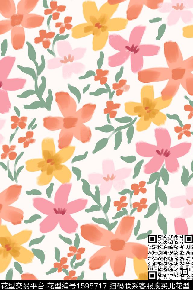 小清新清爽底花卉花卉数码印花华亿平台下载（图片编号: 1595717） - 瓦栏（Walan）