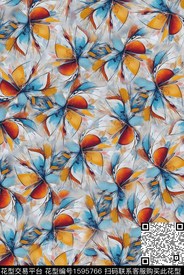 抽象涂鸦水彩数码印花华亿平台下载（图片编号: 1595766） - 瓦栏（Walan）