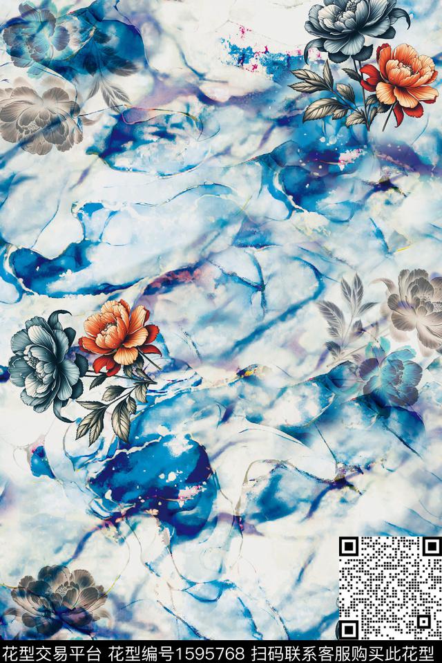 花卉水彩底纹影花数码印花华亿平台下载（图片编号: 1595768） - 瓦栏（Walan）