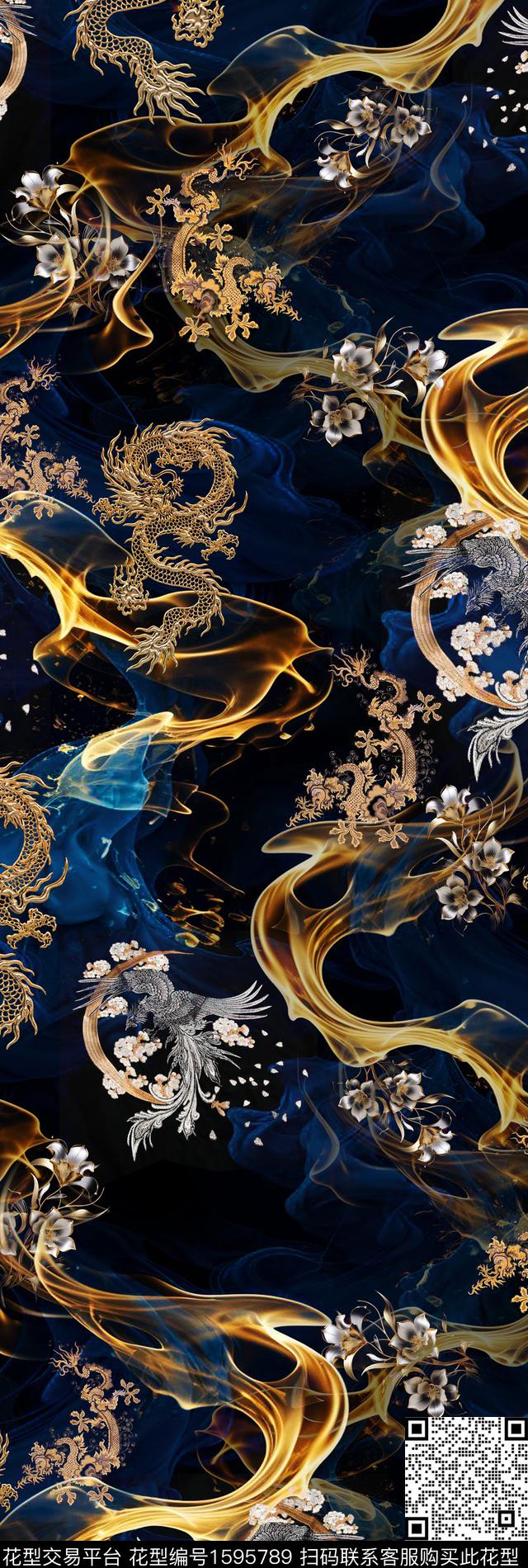 中国风龙凤数码印花华亿平台下载（图片编号: 1595789） - 瓦栏（Walan）