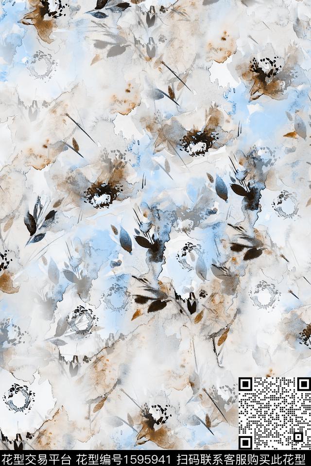 水彩抽象花卉花卉数码印花华亿平台下载（图片编号: 1595941） - 瓦栏（Walan）