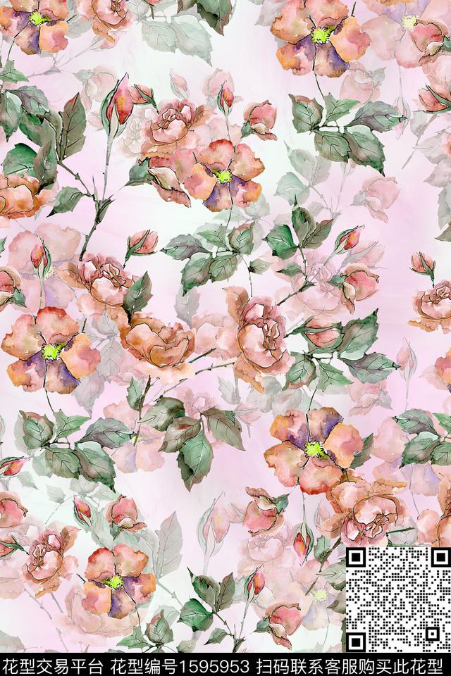 水彩花卉影花花卉数码印花华亿平台下载（图片编号: 1595953） - 瓦栏（Walan）
