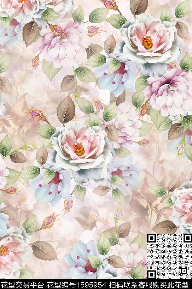 水彩花卉立体花卉花卉数码印花华亿平台下载（图片编号: 1595954） - 瓦栏（Walan）