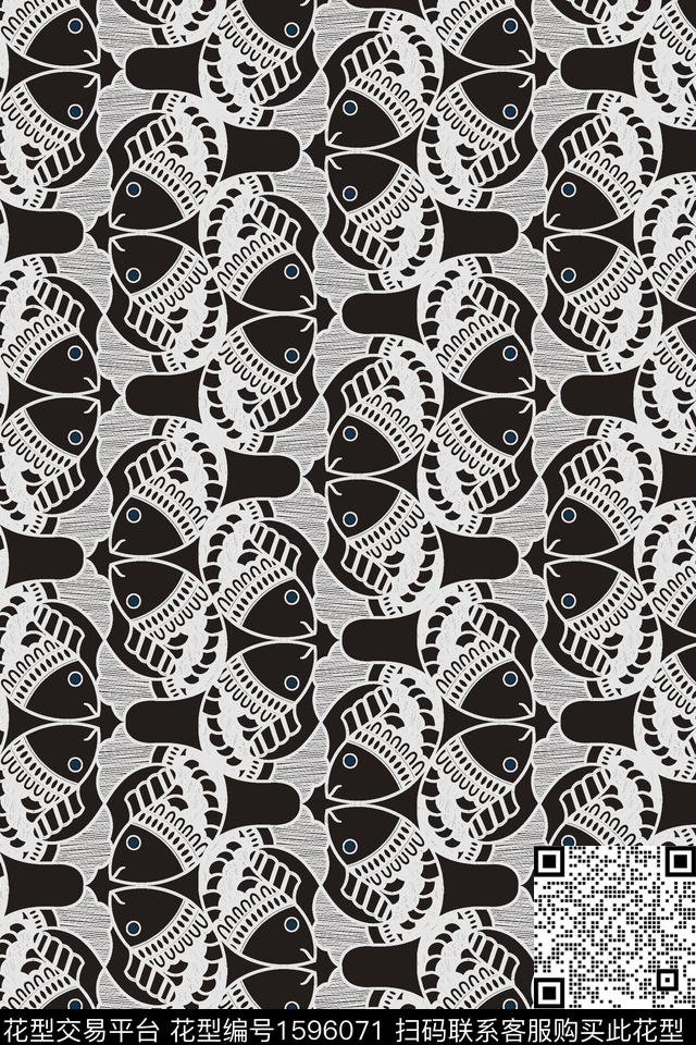 民族风鱼传统数码印花华亿平台下载（图片编号: 1596071） - 瓦栏（Walan）