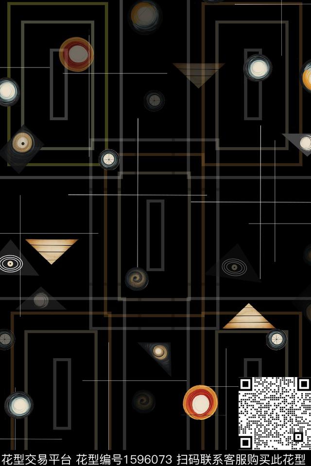 线条几何黑底数码印花华亿平台下载（图片编号: 1596073） - 瓦栏（Walan）