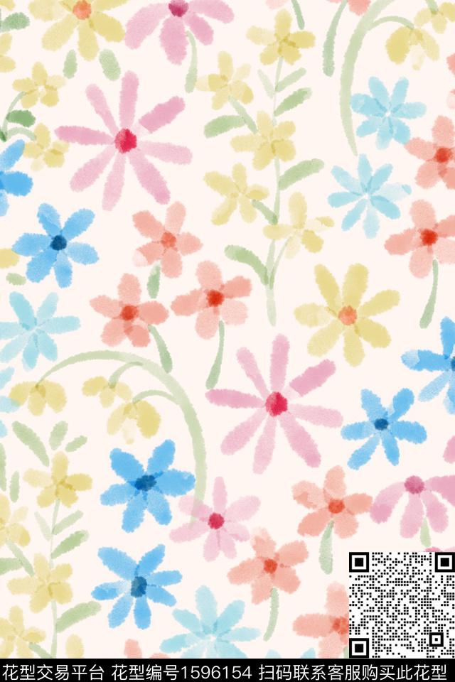 小清新清爽底花卉花卉数码印花华亿平台下载（图片编号: 1596154） - 瓦栏（Walan）