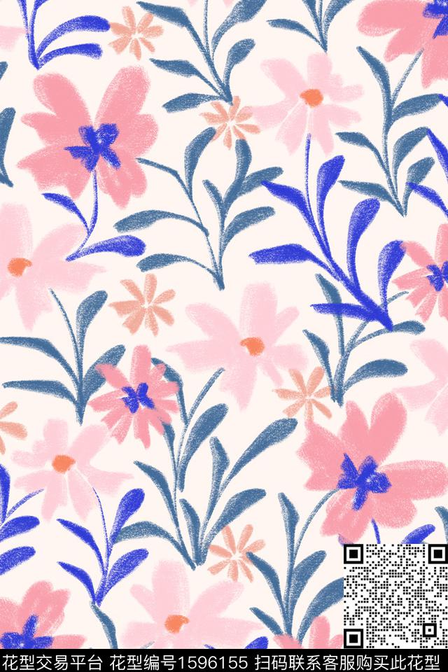 小清新清爽底花卉花卉数码印花华亿平台下载（图片编号: 1596155） - 瓦栏（Walan）