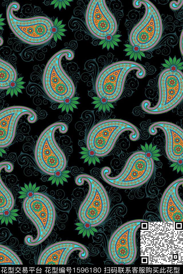 民族风佩利斯卷草数码印花华亿平台下载（图片编号: 1596180） - 瓦栏（Walan）