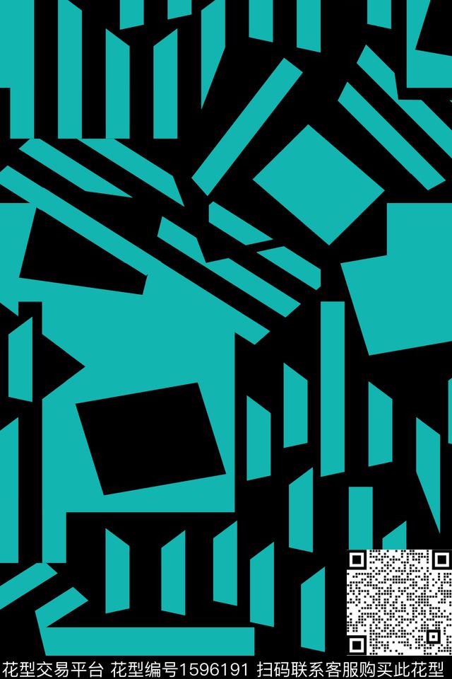 几何蓝色条纹传统印花华亿平台下载（图片编号: 1596191） - 瓦栏（Walan）