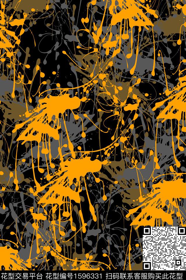 抽象墨迹涂鸦数码印花华亿平台下载（图片编号: 1596331） - 瓦栏（Walan）