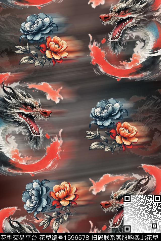 龙花卉虚影数码印花华亿平台下载（图片编号: 1596578） - 瓦栏（Walan）