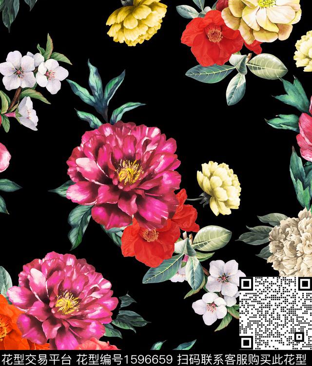 花卉水彩花卉大花数码印花华亿平台下载（图片编号: 1596659） - 瓦栏（Walan）