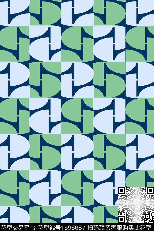 绿色格子几何传统印花华亿平台下载（图片编号: 1596687） - 瓦栏（Walan）