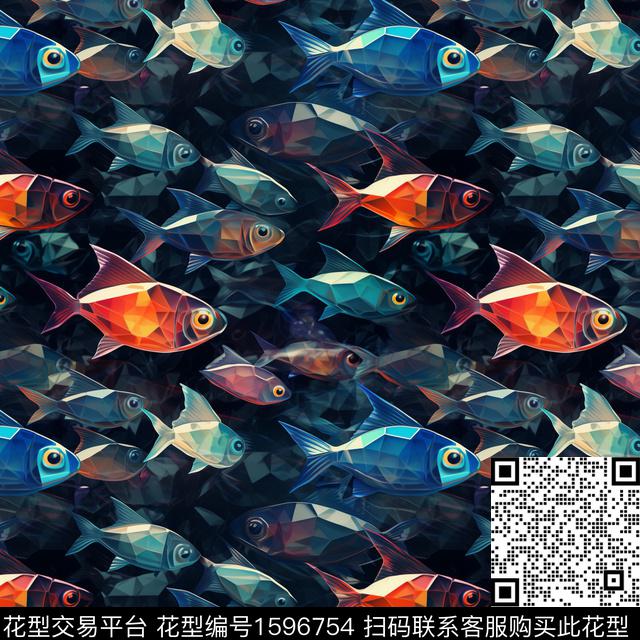鱼黑底水晶数码印花华亿平台下载（图片编号: 1596754） - 瓦栏（Walan）